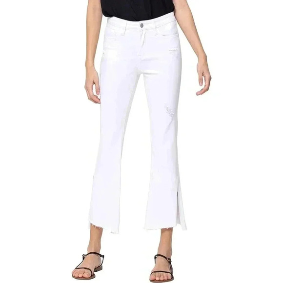 Women's Flying Monkey Distressed cropped flare Jeans, Size 25, White, trendy - Picture 1 of 7